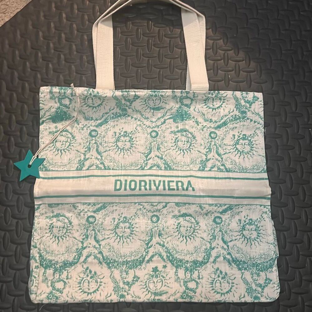 Christian Dior Linen blend Tote Green White Celestial Sun Print Dioriviera Beach